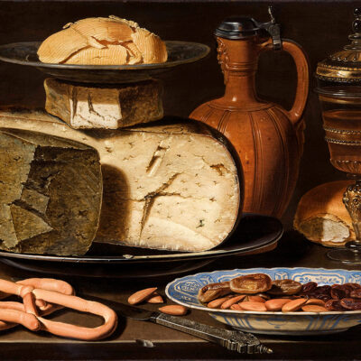 Clara Peeters, Stilleven met kazen, brood en drinkgerei, c.1615