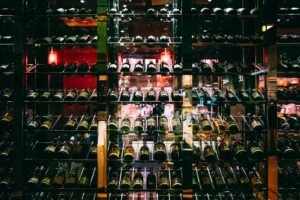 Bottles of wine on display