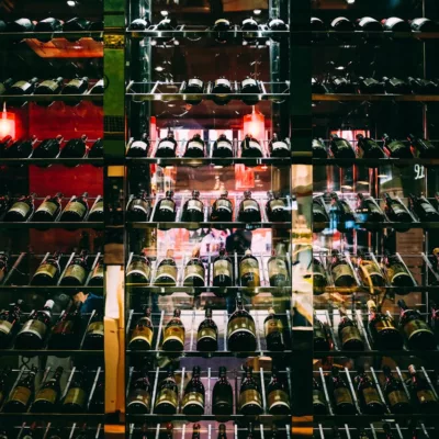 Bottles of wine on display